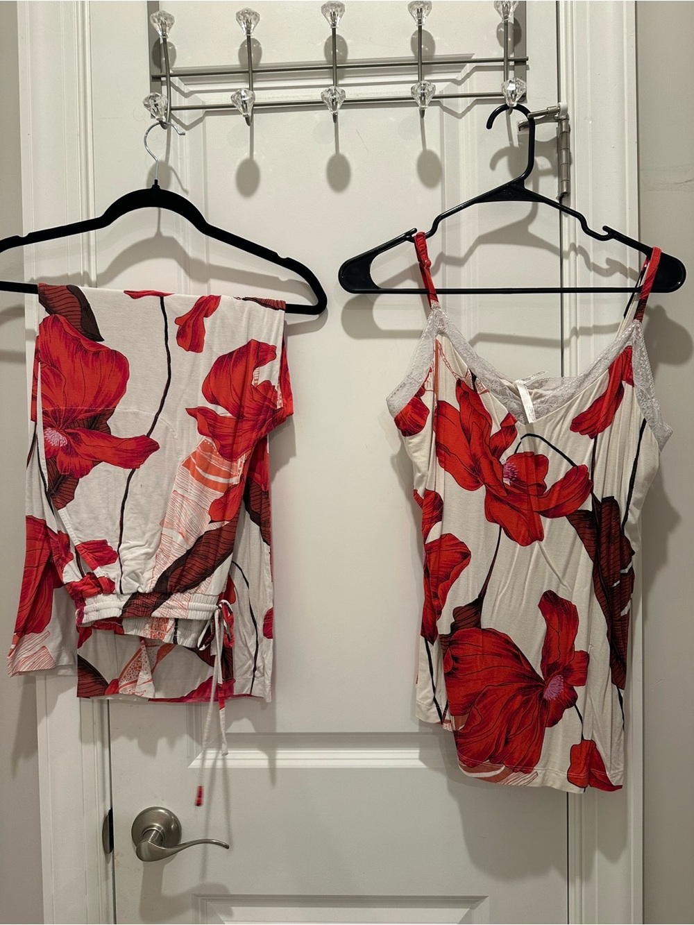 Soma Red Floral Lace-Trim Cami & Pants Pajama Set